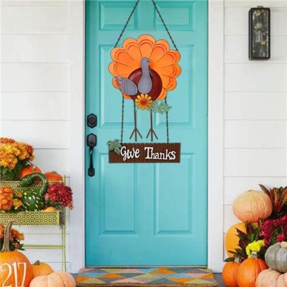 Vintage Metal Thanksgiving Turkey Welcome Sign Front Door Wall Decoration - Picture 5 of 7